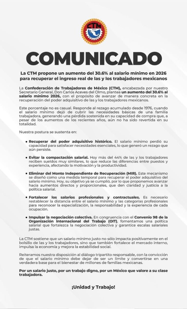 COMUNICADO DE LA CTM A FAVOR DEL SALARIO MÍNIMO – Sitatyr